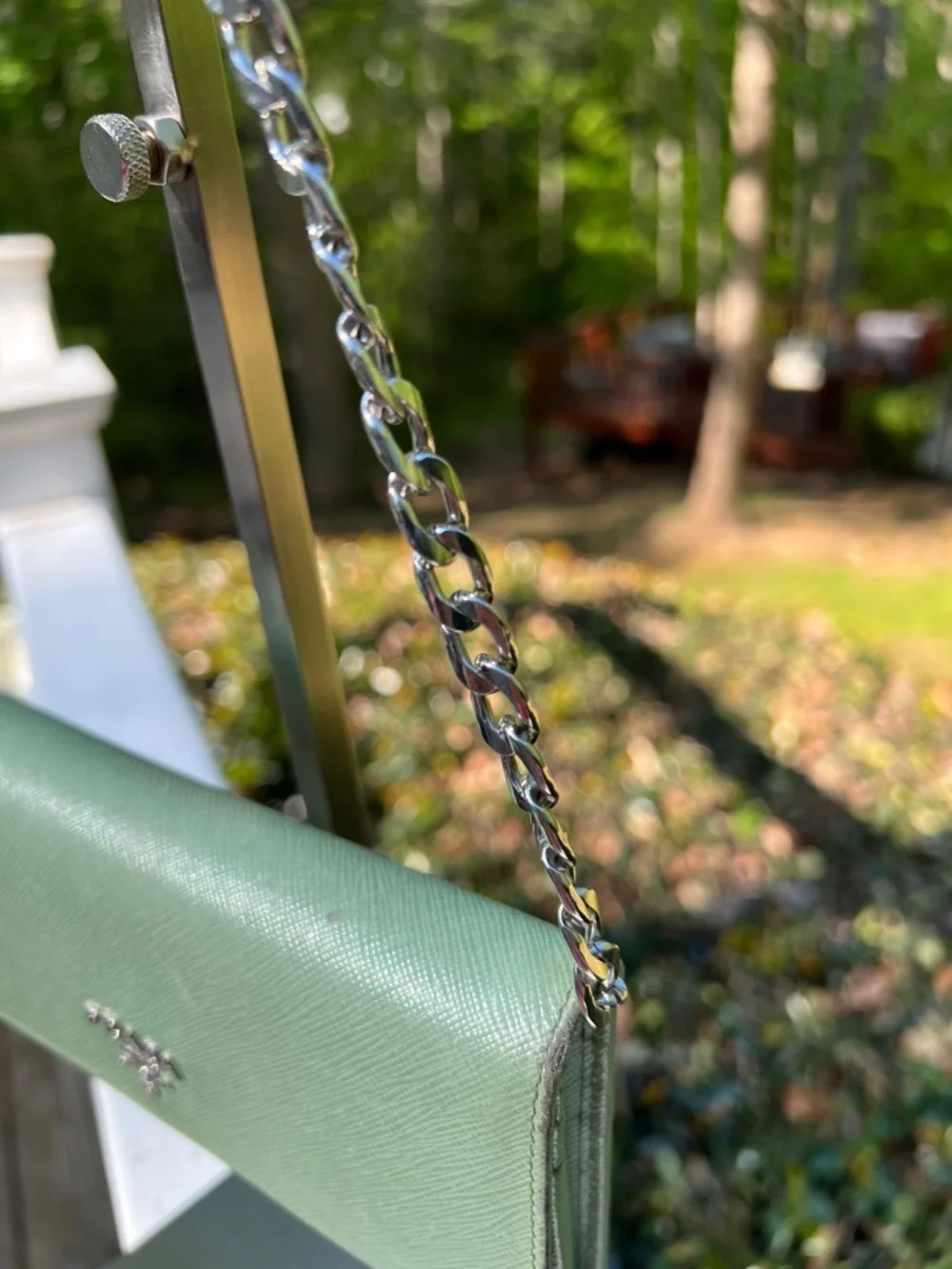 Prada Saffiano Leather Clutch in Mint Green with Silver Chain insert - Picture 5 of 17